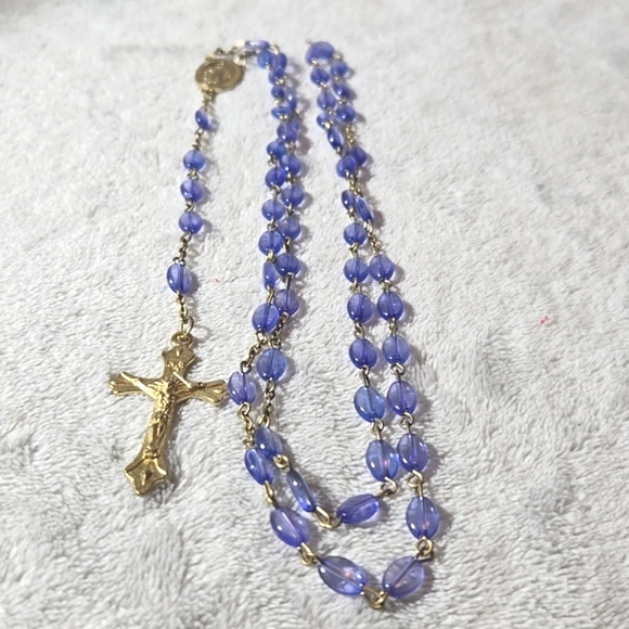 #303 Blue Bead cross Rosary 23 inches long - Picture 1 of 4